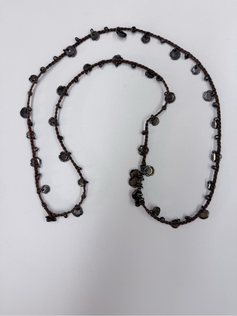 Uno de 50 style Handcrafted Brown Cord Necklace with Silver Charms